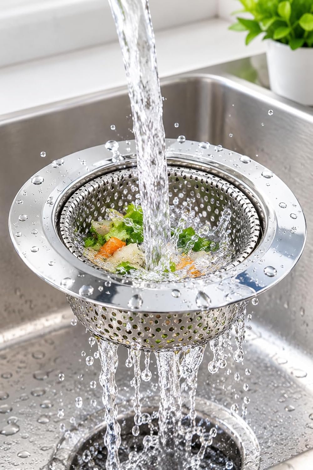 Biella™ Stainless Steel Kitchen Sink Strainer – 115mm Wide Rim Drain Basket with Perforated Filter, 2.5cm Deep Food Waste Catcher, Silver - Image 5