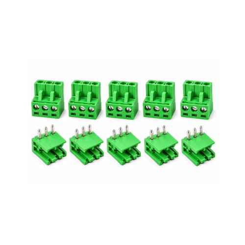Melfi™ Phoenix Type Pluggable Terminal Block Connector, 2.5mm Pitch, 5 Male and 5 Female, Screw Terminal for PCB and Electronic Connections, Green, Straight Pin
