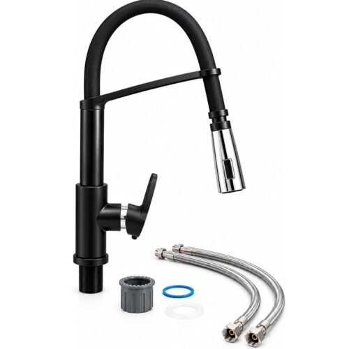 Biella™ ABS Pull Out Sink Mixer Tap, Matte Black Kitchen Faucet with Flexible Neck and Holder, Hot and Cold Water Mixer, Deck-Mounted Kitchen Sink Tap