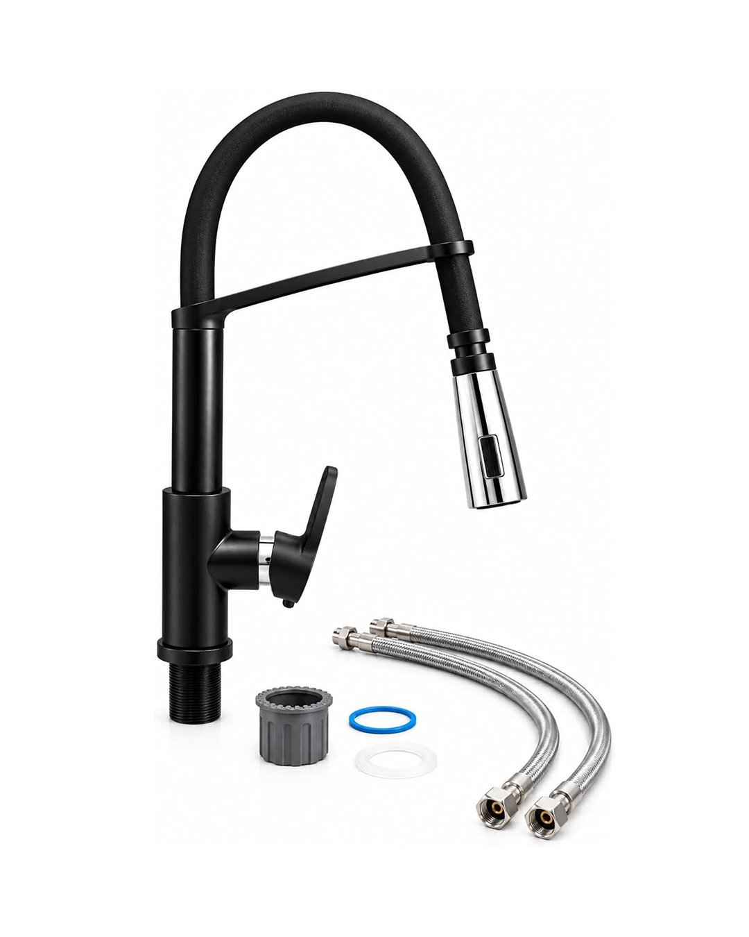 Biella™ ABS Pull Out Sink Mixer Tap, Matte Black Kitchen Faucet with Flexible Neck and Holder, Hot and Cold Water Mixer, Deck-Mounted Kitchen Sink Tap