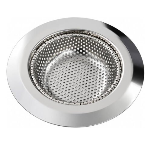Biella™ Stainless Steel Kitchen Sink Strainer – 115mm Wide Rim Drain Basket with Perforated Filter, 2.5cm Deep Food Waste Catcher, Silver