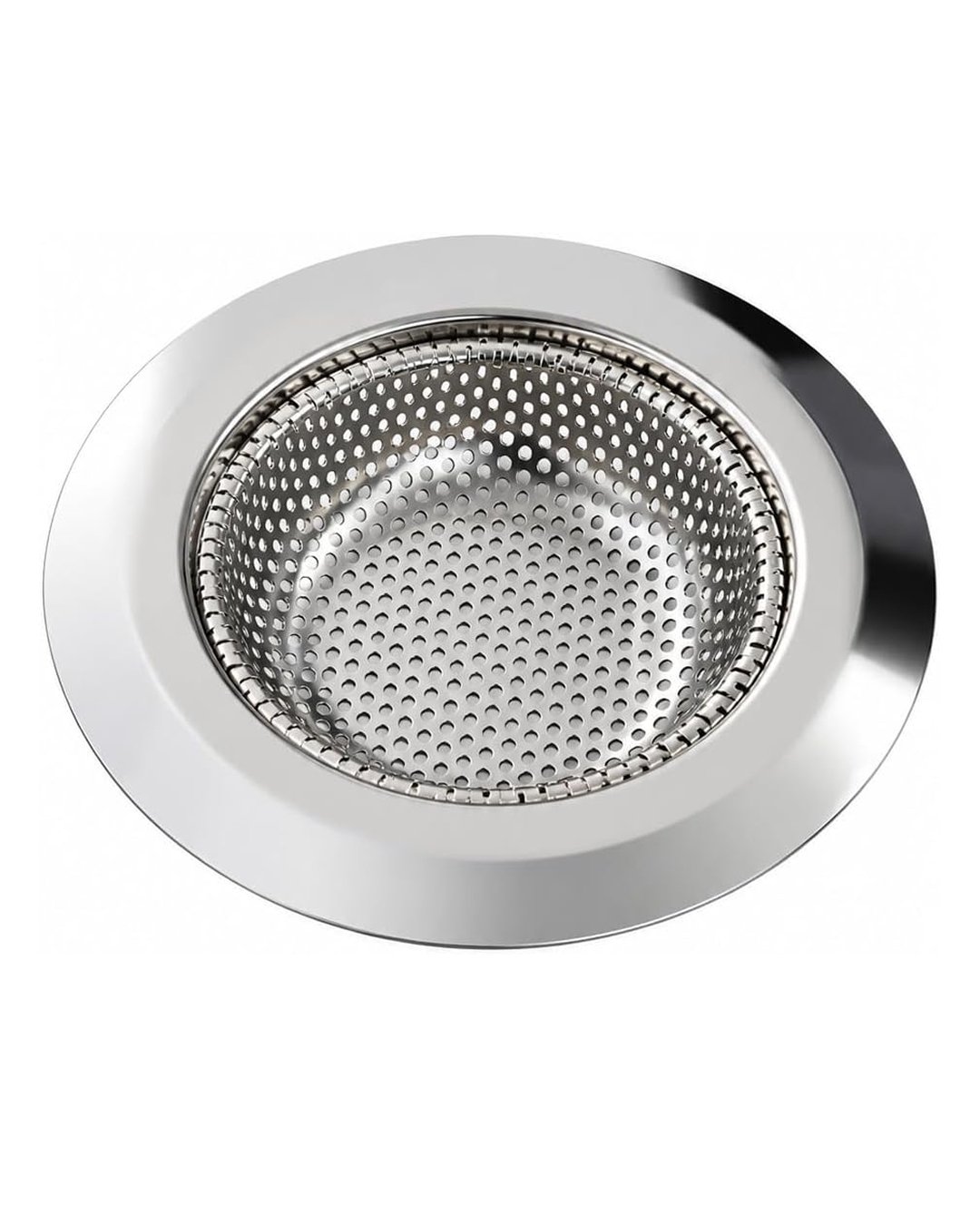 Biella™ Stainless Steel Kitchen Sink Strainer – 115mm Wide Rim Drain Basket with Perforated Filter, 2.5cm Deep Food Waste Catcher, Silver